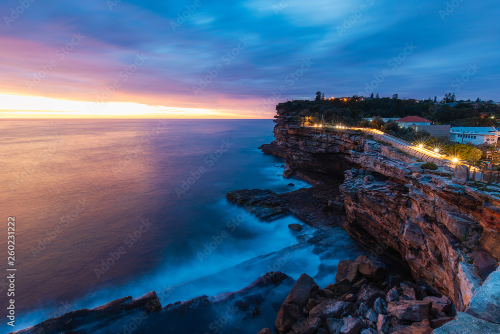 Cloudy dawn view at The Gap rock cliff, Watsons Bay, Sydney, Australia.