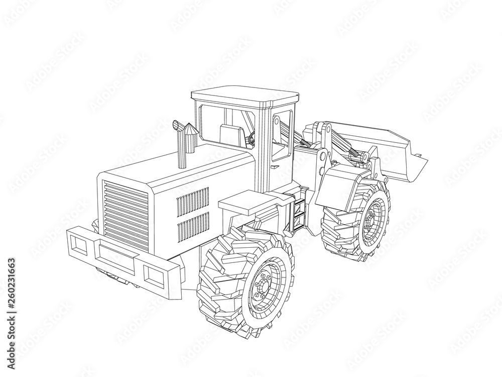 Bulldozer. Isolated on white. Vector outline illustration.