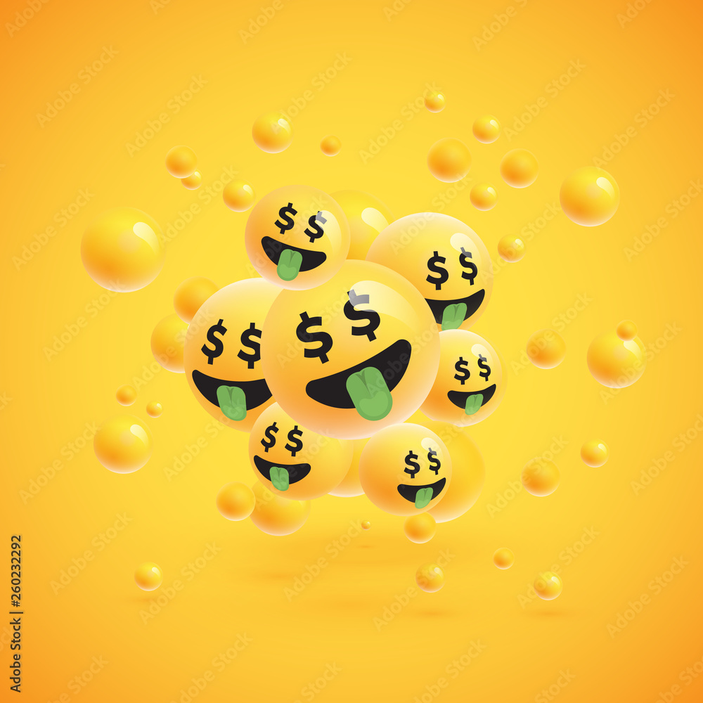 Fototapeta premium Group of high detailed yellow emoticons, vector illustration