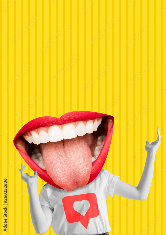 Happiness Female Body With The Big Mouth Red Lips And White Teeth As