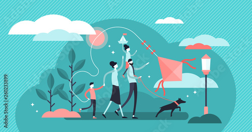 Family vector illustration. Flat tiny traditional happy household with pet.