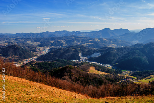 Beautiful Slovenian landscape view from top of the hill. 
