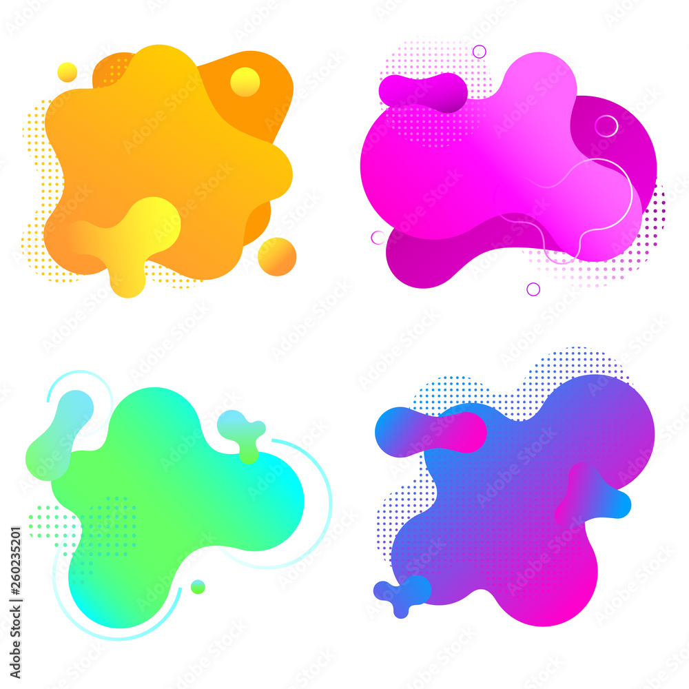 Gradient fluid shapes isolated on white. Colorful spots. Templates For modern abstract banner