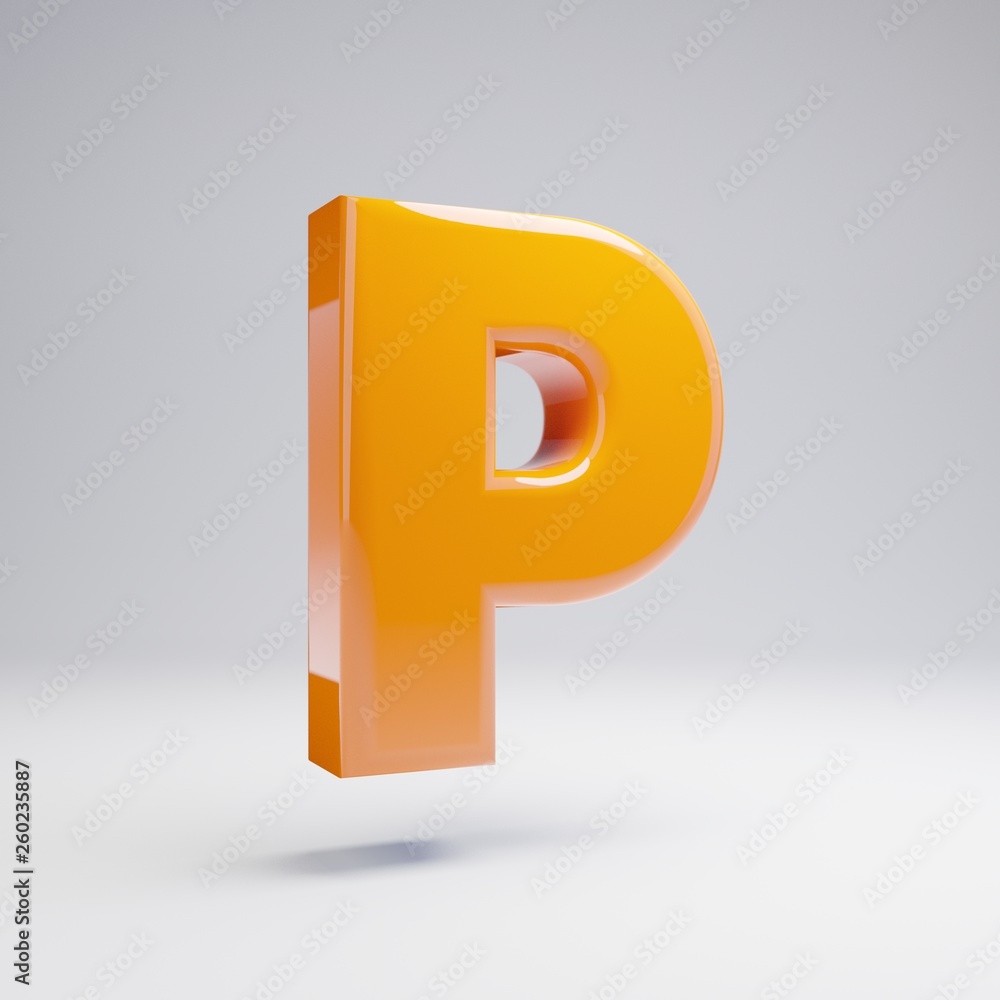 Volumetric glossy hot orange uppercase letter P isolated on white background. Volumetric glossy hot orange uppercase letter P isolated on white background.