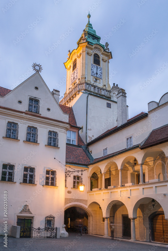 The Bratislava Town Hall Courtyard at Dusk, Slovakia The Bratislava Town Hall Courtyard at Dusk, Slovakia