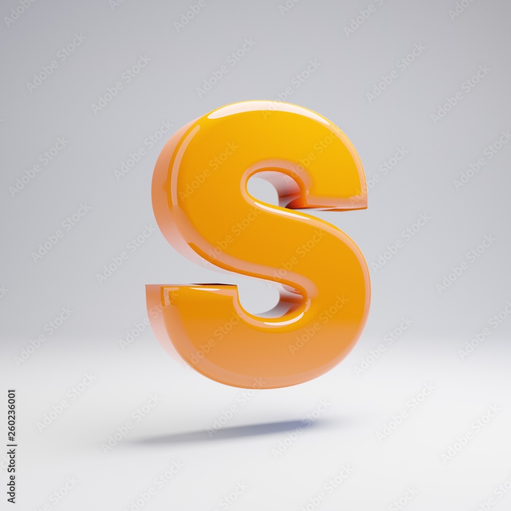 Naklejka premium Volumetric glossy hot orange uppercase letter S isolated on white background.