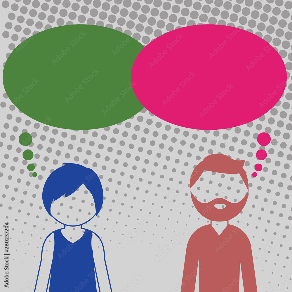 Bearded Man and Woman Faceless Profile with Blank Colorful Thought Bubble Design business Empty copy space text for Ad website promotion isolated Banner template Bearded Man and Woman Faceless Profile with Blank Colorful Thought Bubble Design business Empty copy space text for Ad website promotion isolated Banner template