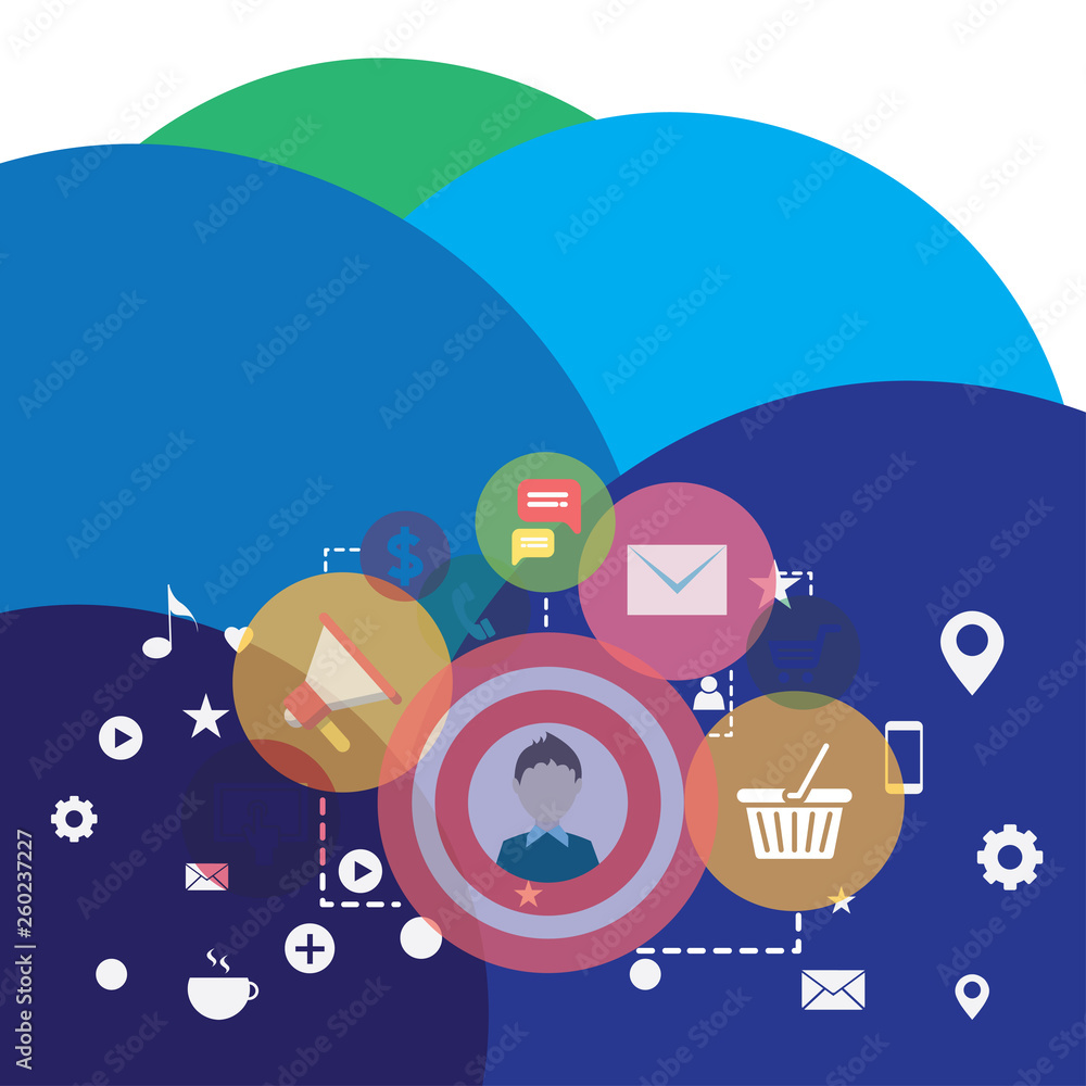 Obraz premium Illustration of Digital Marketing Campaign Icons and Elements for Ecommerce Design business concept. Business ad for website and promotion banners. empty social media ad