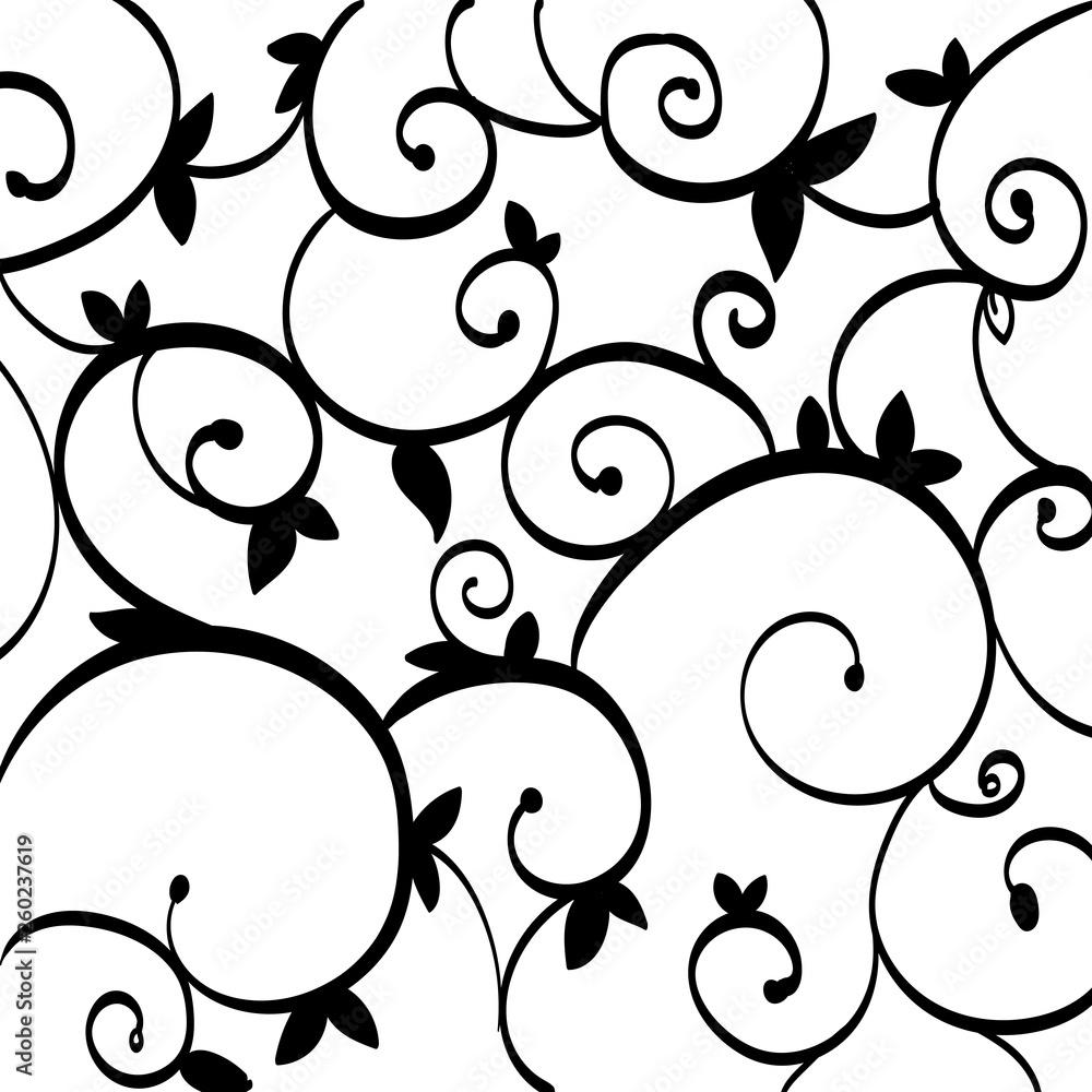 black-paisley-outline-pattern-on-white-isolated-ironwork-grill-design