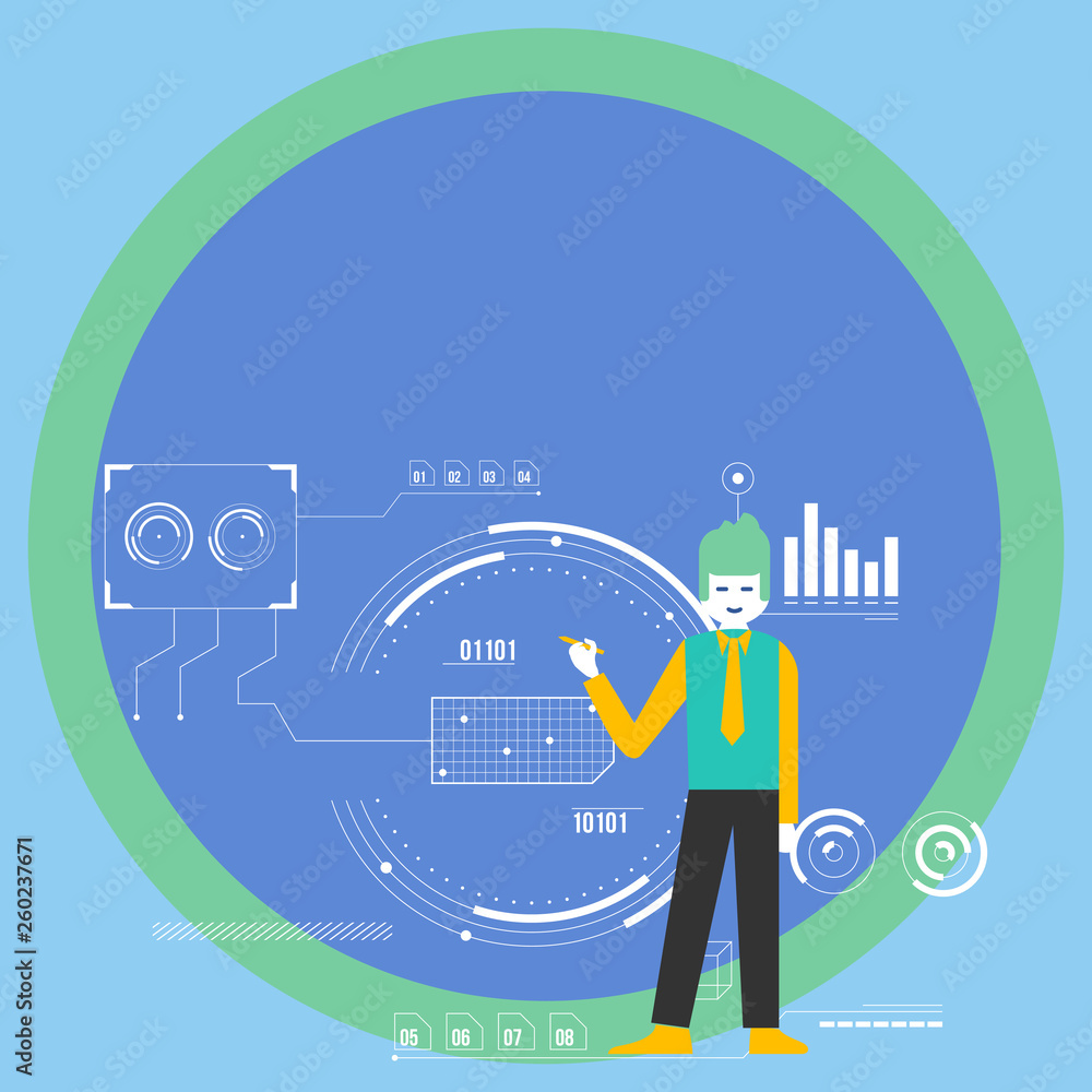 Man Standing Holding Pen Pointing to Chart Diagram with SEO Process Icons Business Empty template for Layout for invitation greeting card promotion poster voucher Man Standing Holding Pen Pointing to Chart Diagram with SEO Process Icons Business Empty template for Layout for invitation greeting card promotion poster voucher