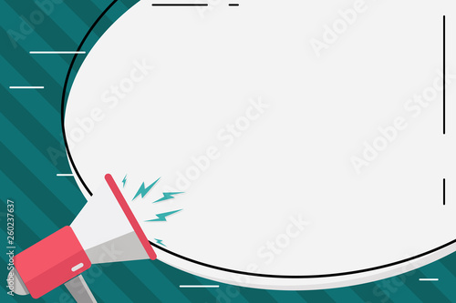 Blank White Huge Oval Shape Sticker and Megaphone Shouting with Volume Icon Design business concept Empty copy text for Web banners promotional material mock up template.