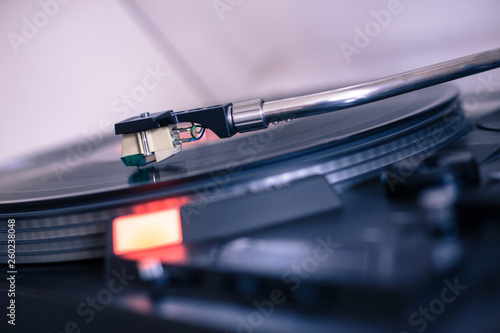 Playing retro music: Professional turn able audio vinyl record music player