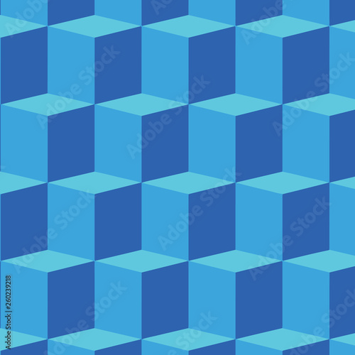 Isometric Cubic Blocks Pattern in Blue Creating 3D, Depth and Perspective Design business concept Empty copy text for Web banners promotional material mock up template