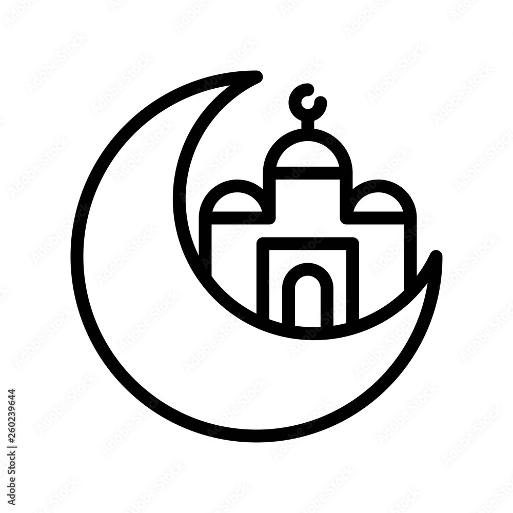Fototapeta premium Mosque with Moon vector illustration, Ramadan related line icon