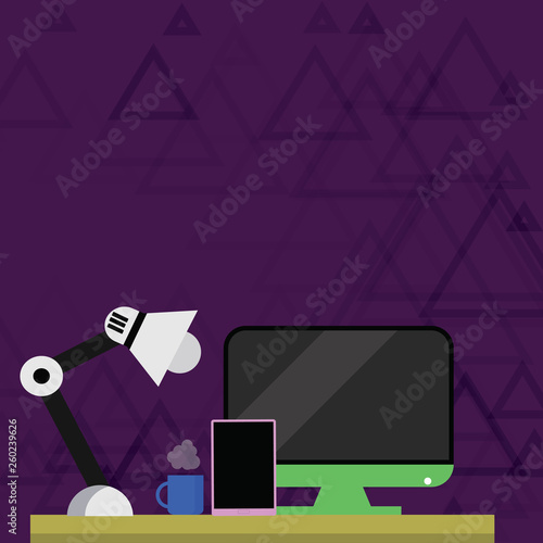 Arrangement of Workspace for Nightshift Worker with Computer,Tablet and Lamp Design business concept Empty copy text for Web banners promotional material mock up template