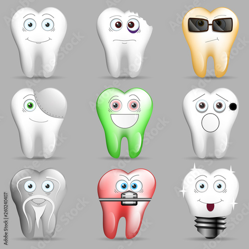 A collection of funny toothy smileys. Vector illustration.