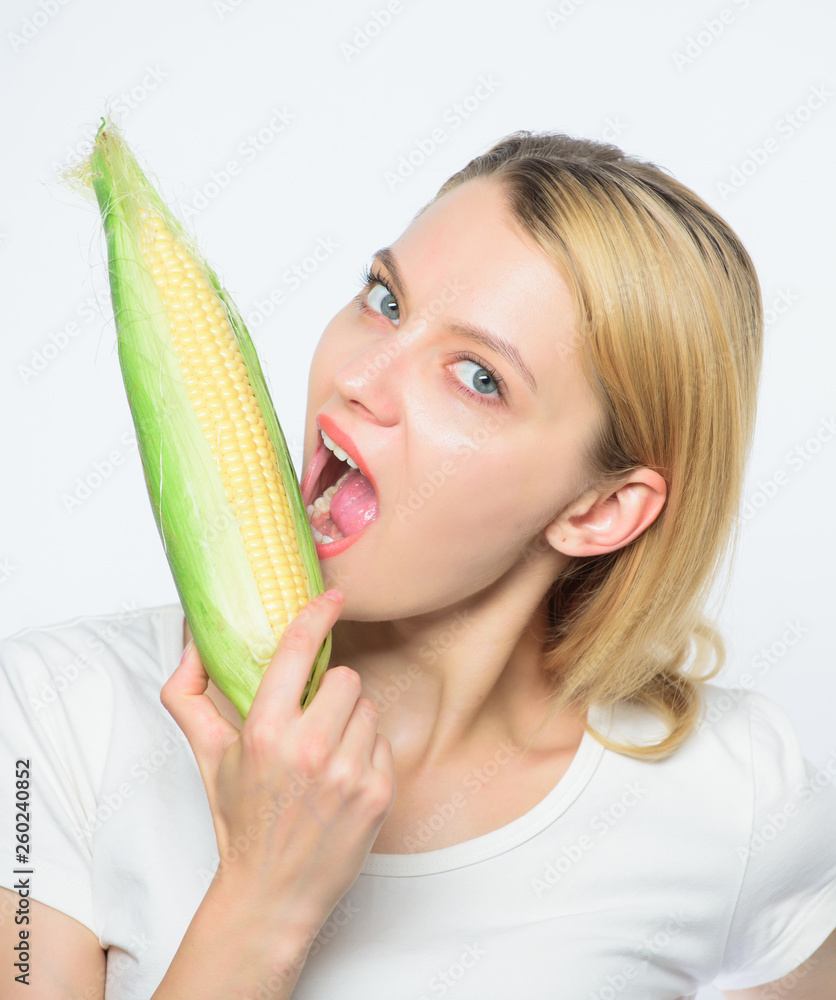 agriculture and cultivation. Happy woman eating corn. vegetable harvest. corn crop. vitamin and dieting food. Farming, farmer girl with maize. healthy teeth. hunger. straight from farm agriculture and cultivation. Happy woman eating corn. vegetable harvest. corn crop. vitamin and dieting food. Farming, farmer girl with maize. healthy teeth. hunger. straight from farm
