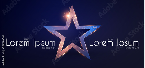 Gold Star Sign with Glitter and Light Effect. Win and Achieve. Luxury Design.