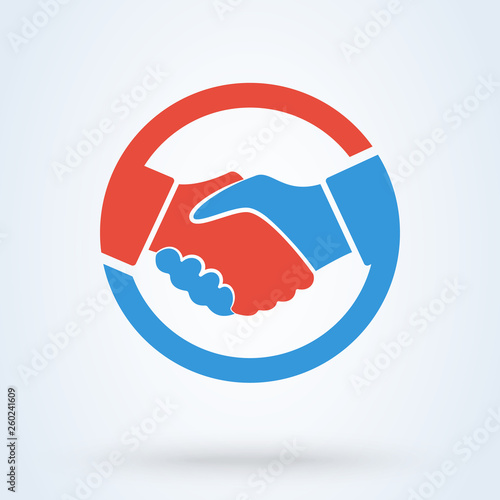 Handshake sign in the circle, on white background. Vector illustration