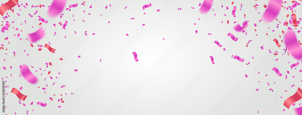 Many Falling Pink Tiny and red Tiny Confetti Isolated On White Background. Vector illustration