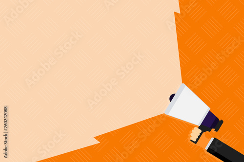 Hand Holding Megaphone with Blank Wide Beam for Extending the Volume Range Design business concept Empty copy text for Web banners promotional material mock up template.