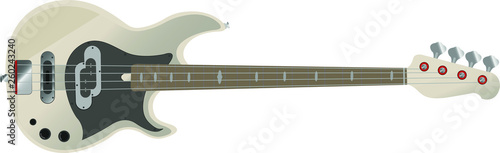 Musical instrument vector illustration. Electric bass guitar with four strings.