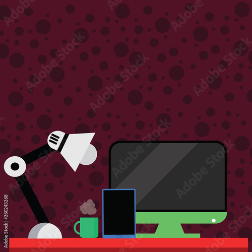 Arrangement of Workspace for Nightshift Worker with Computer,Tablet and Lamp Business Empty template for Layout for invitation greeting card promotion poster voucher