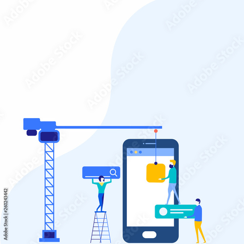 Staff Working Together for Common Target Goal with SEO Process Icons Design business Empty template isolated Minimalist graphic layout template for advertising