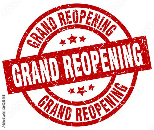 grand reopening round red grunge stamp
