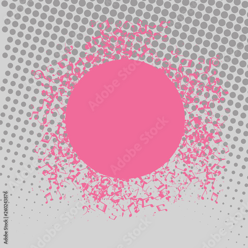 Disarrayed and Jumbled Musical Notes Icon Surrounding Blank Colorful Circle Design business concept Empty copy space modern abstract background
