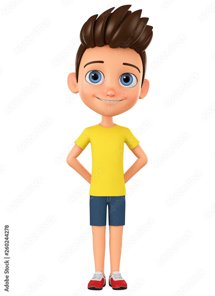 Shy boy cartoon character on a white background. 3d rendering. Illustration for advertising. Shy boy cartoon character on a white background. 3d rendering. Illustration for advertising.