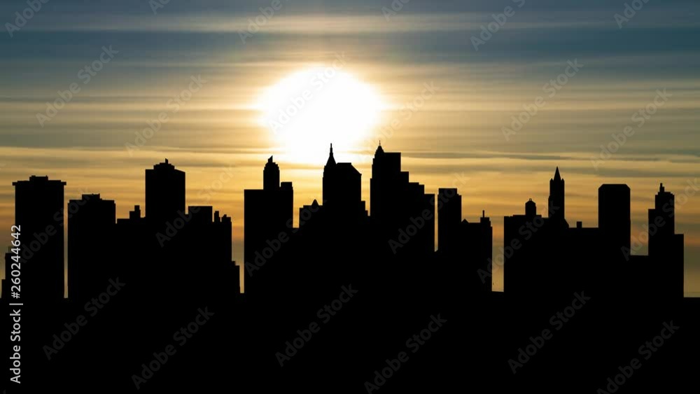 Boston Time Lapse at Sunset, Skyline of Downtown with Business and Residential Skyscrapers in Silhouette, Massachusetts, USA Boston Time Lapse at Sunset, Skyline of Downtown with Business and Residential Skyscrapers in Silhouette, Massachusetts, USA