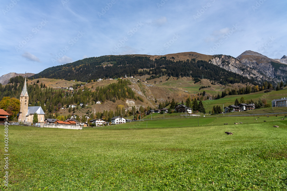 view of the albula pass in grisons, switzerland, europe view of the albula pass in grisons, switzerland, europe