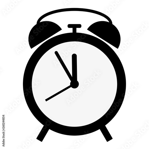 simple flat black and white classic alarm clock icon