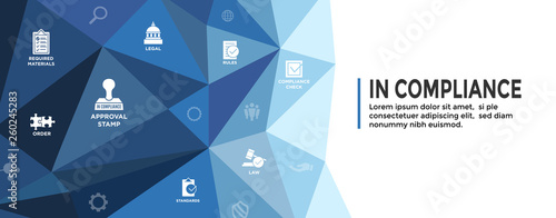 In compliance web header banner with icon set / company passed inspection