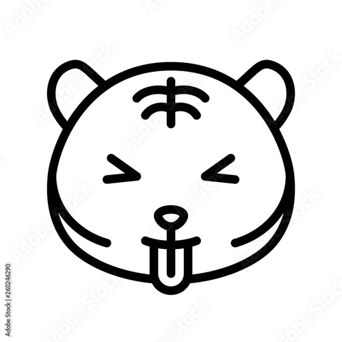 Cute Tiger emoticon, line style vector illustration