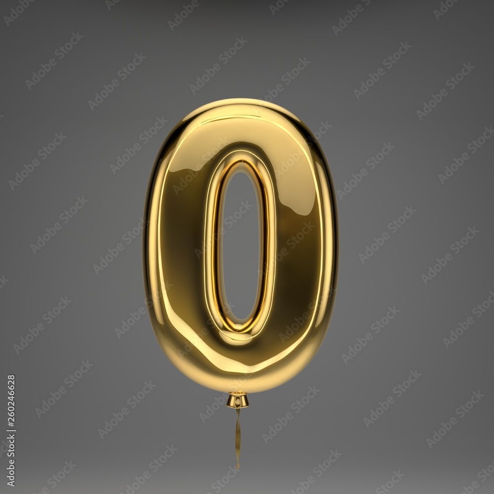Golden glossy balloon number 0 isolated on dark background Golden glossy balloon number 0 isolated on dark background