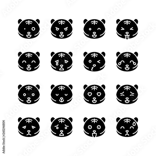 Tiger emoticon vector illustration set, solid style