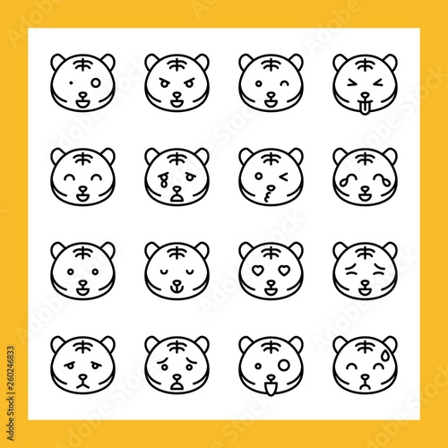 Tiger emoticon vector illustration set, line style