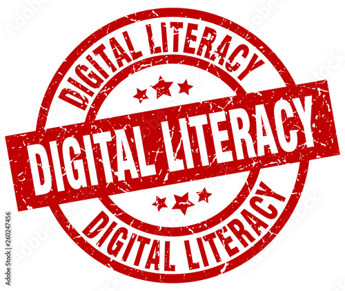 digital literacy round red grunge stamp