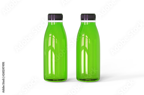 Healthy organic green detox juice in bottle for fitness diet  mock up template on isolated white background  3d illustration