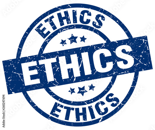 ethics blue round grunge stamp