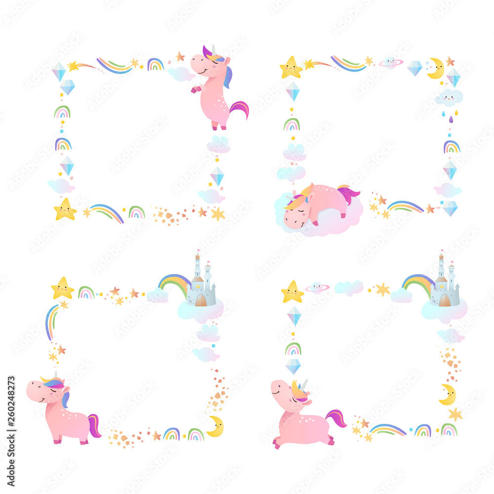 Set of cartoon frames. Nursery design. Set of cartoon frames. Nursery design.