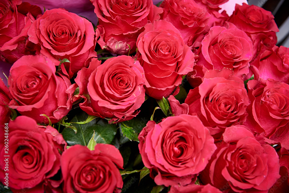 A bouquet of red roses close-up.