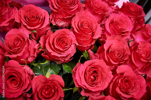 A bouquet of red roses close-up.