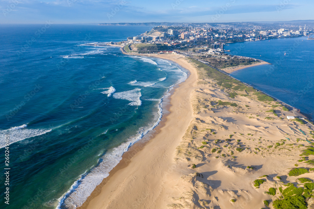 Nobbys Beach and Newcastle Harbour - aerial view - Newcastle NSW Australia