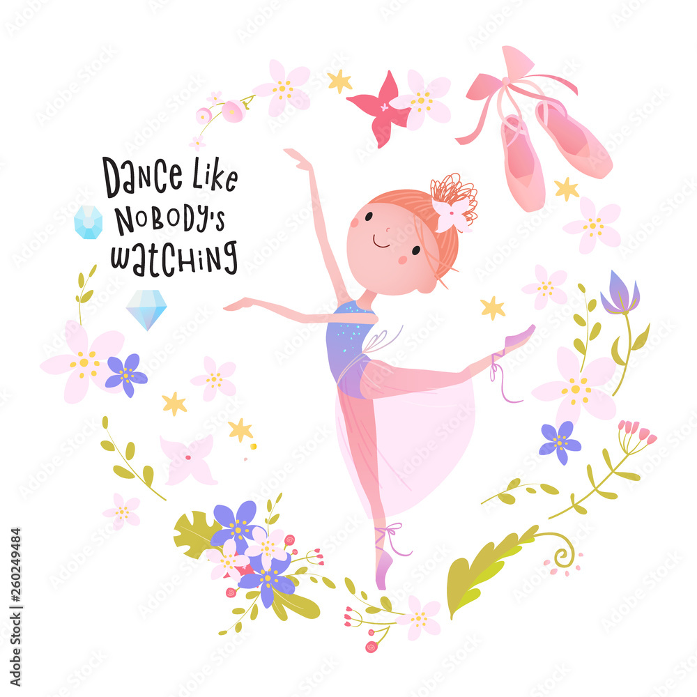 Card design with little ballet dancer