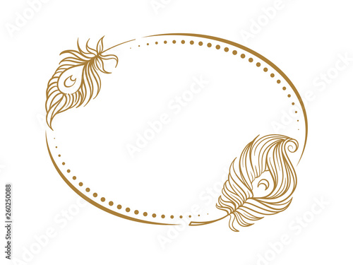 Vector vintage horizontal oval frame with peacock feathers decoration