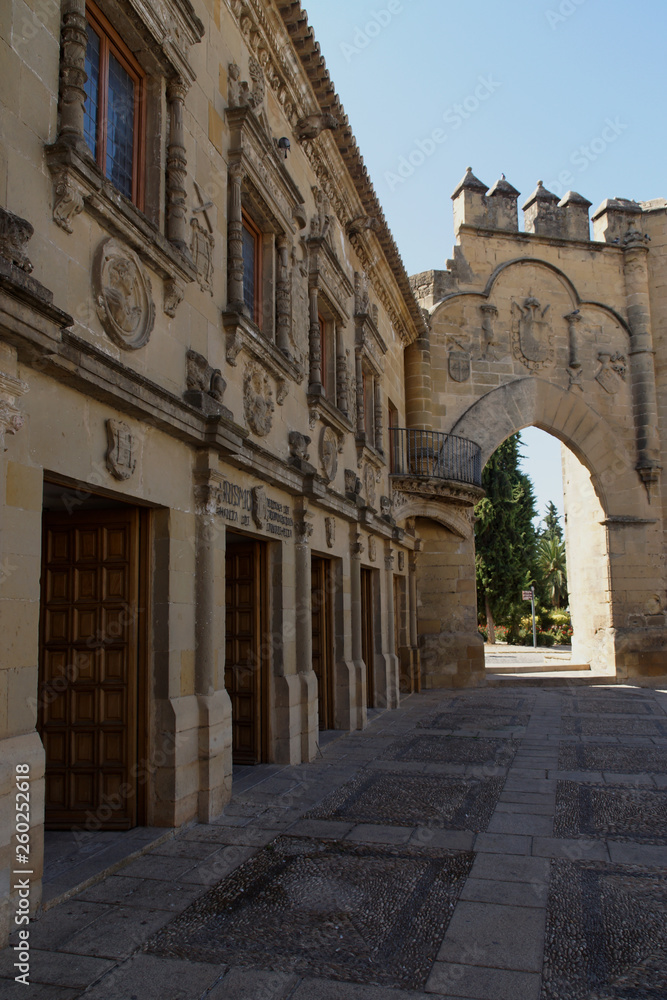 Baeza (Spain). Puerta de Jaén and Arco de Villalar in the Plaza del Pópulo in the town of Baeza