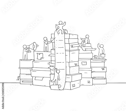  little people with paper stack.